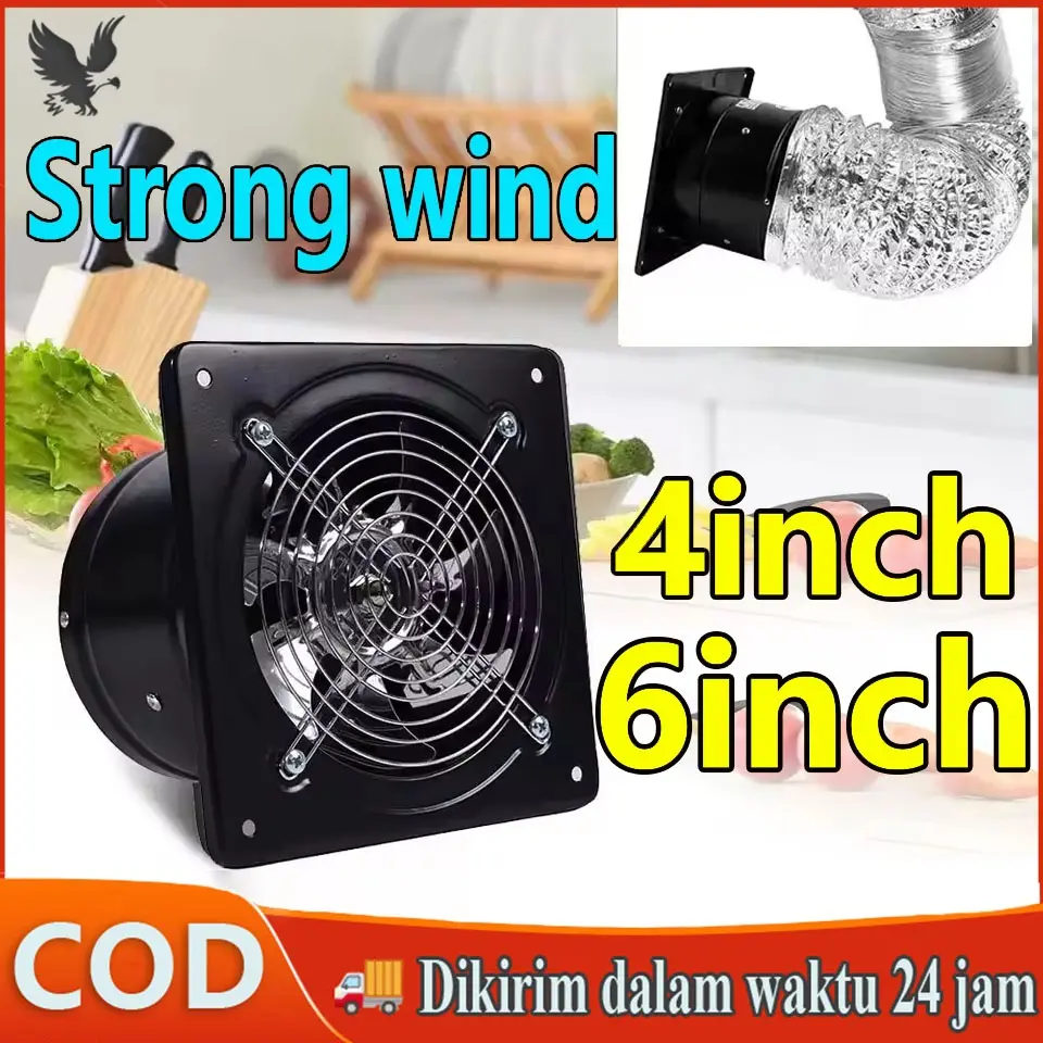 【COD】 Kipas angin buang 4/6 inci, kipas angin buang/kipas pendorong yang dipasang di dinding, kipas saluran yang dipasang di dinding, ventilasi dan pembuangan Kipas angin buang kamar mandi