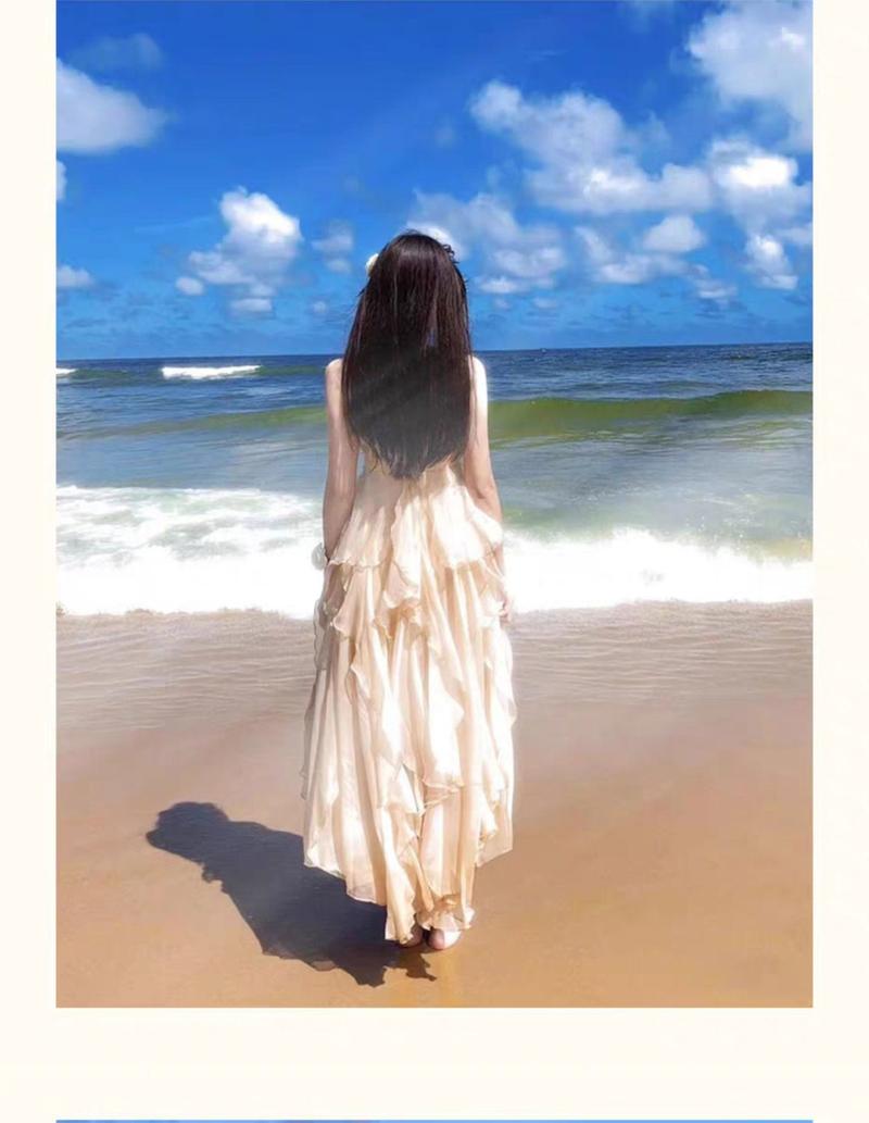 Product Introduction of 2025 French Style Beach Vacation Dress High-end Sanya Travel Outfit Super Fairy Small Stature Photo Spaghetti Strap Dress 7