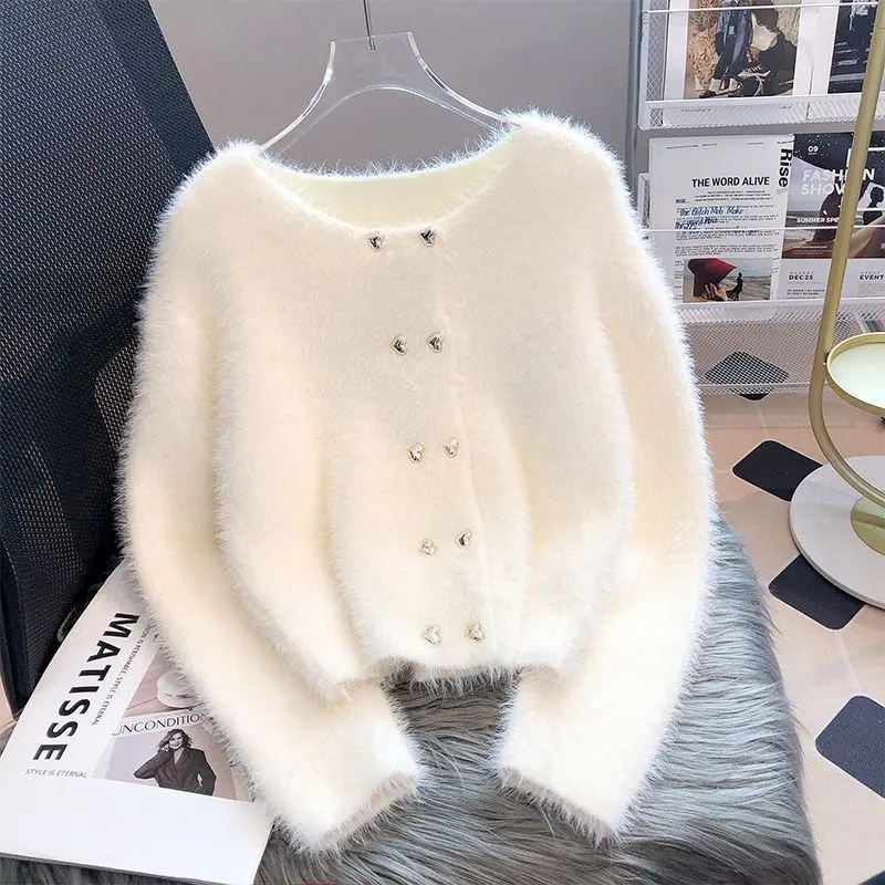 Áo Khoác Len Cardigan Dệt Kim Nhung Lông Chồn, Không Thấm Nước, Dành Cho Nữ, Thích Hợp Cho Mùa Thu Và Mùa Đông, Dày Dặn, Dài Ngắn, Hàng Mới Về 2023, Hàng Châu Âu Cao Cấp, Đẹp