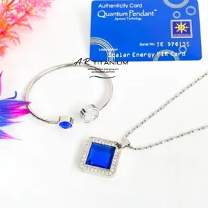 1 SET Kalung Sehat Quantum Pendant Titanium Pria & Wanita Motif Persegi Permata Bisa Bayar Di Tempat Gelang Liontin Perhiasan