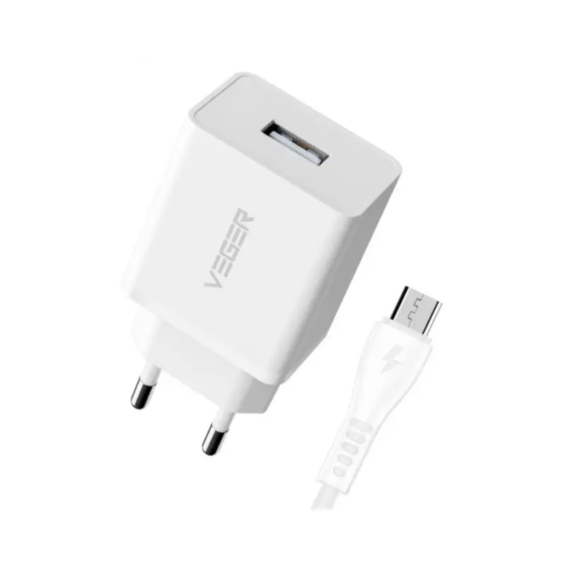 VEGER Wall Charger R1 Pro Single Port 2.4A 12W Type C & Micro USB 0