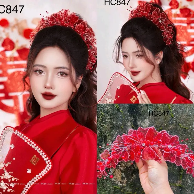cài tóc đỏ cô dâu nguyên đầu xinh