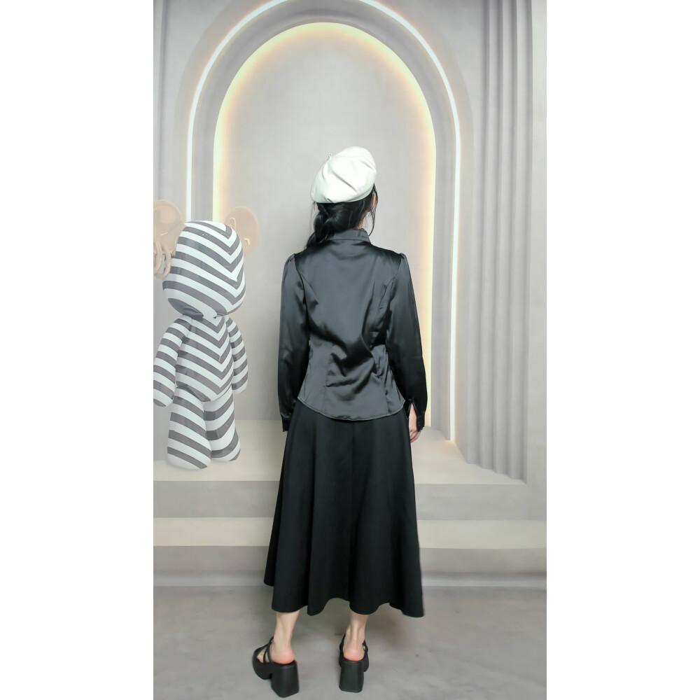 [clearance] LUXME Atasan elegan kemeja lengan panjang terdapat raffle dibagian depan dan kerah bulat