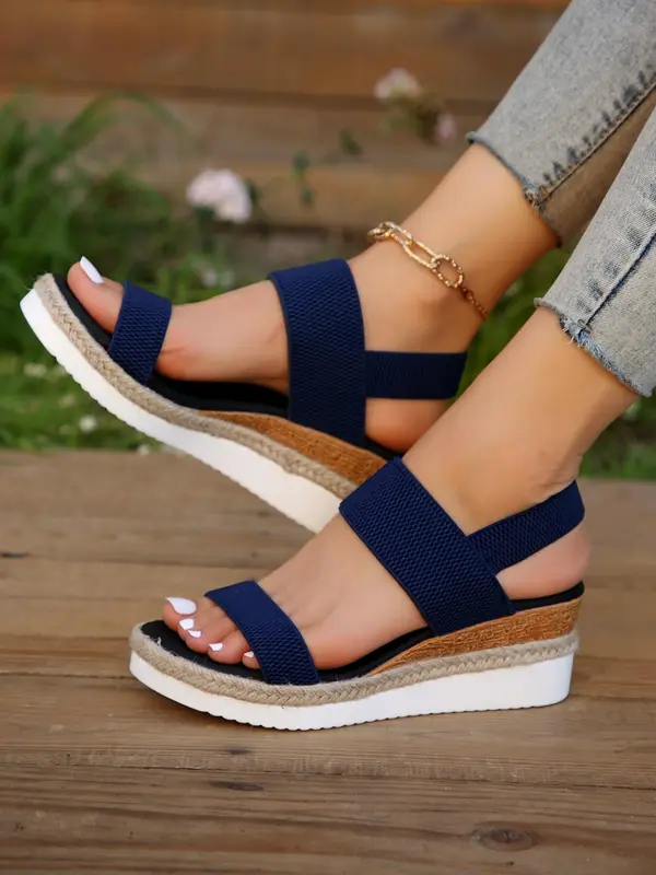 Women's Fashionable Solid Color Wedge Sandals, Casual Comfortable Wedge Sandals for Summer, Lightweight Breathable Shoes for Daily Wear, Sandals for Women 8