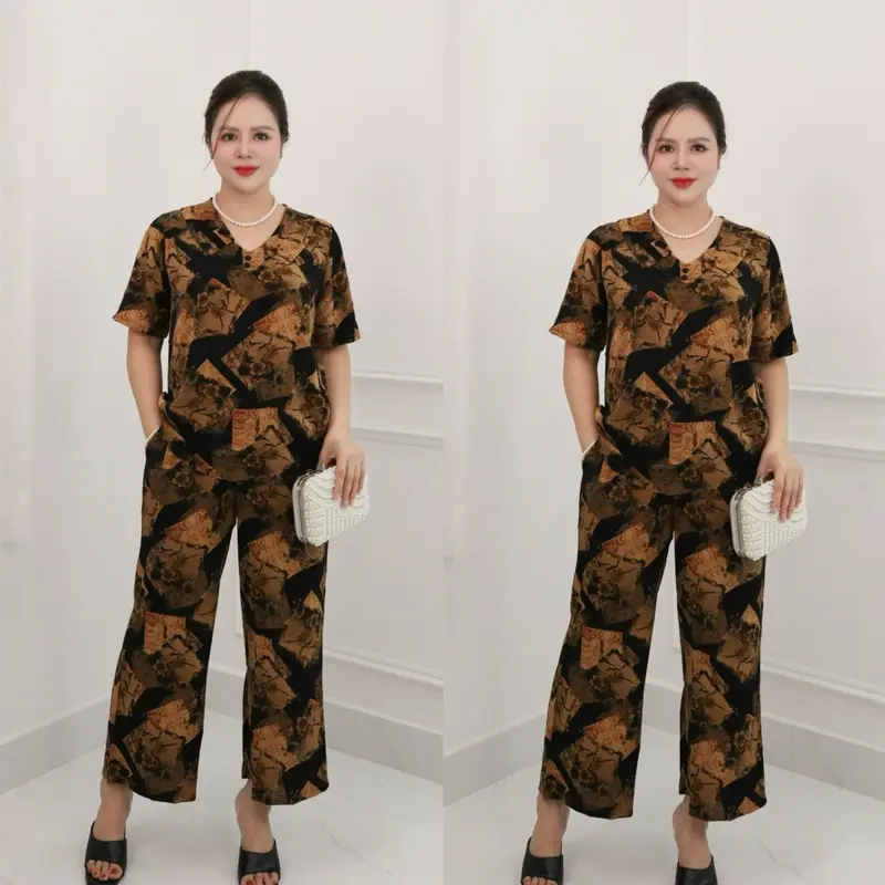 MS03 Đồ Bộ Trung Niên, Áo Cổ Nút,, Quần Suông 9 tấc, Vải Luạ Nhập cao cấp Nữ Women Top Jacket 7