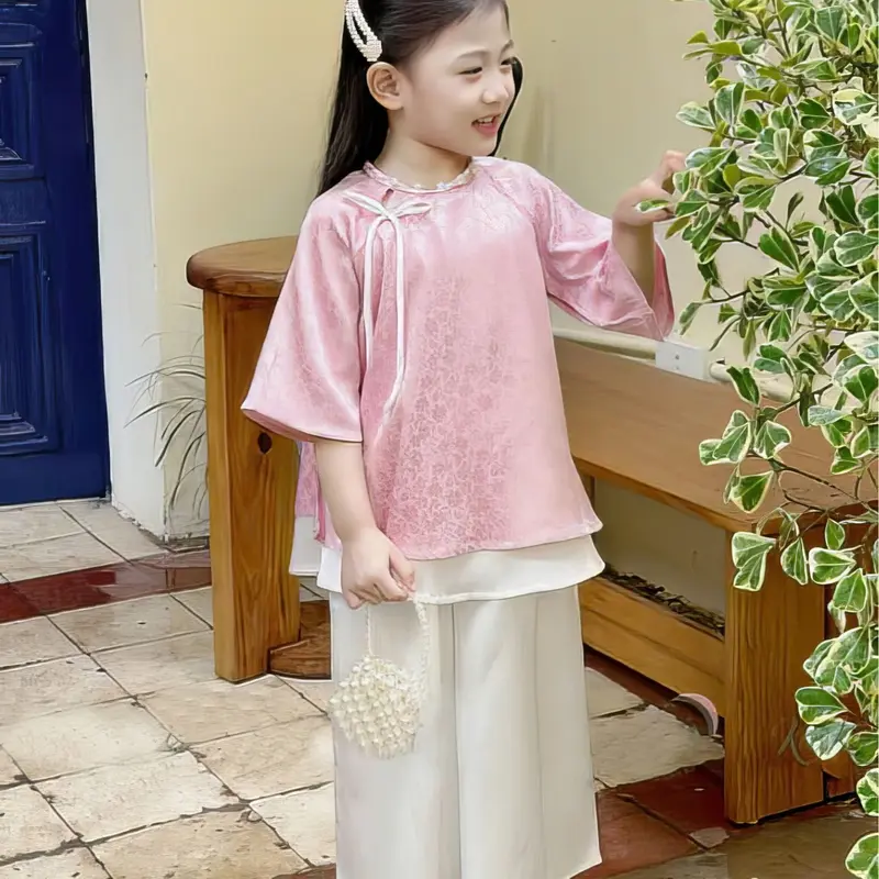 Set bộ cách tân gấm lụa vân hoa nhí 2 lớp siêu xinh cho bé từ 8-21kg - Gấm 1 0