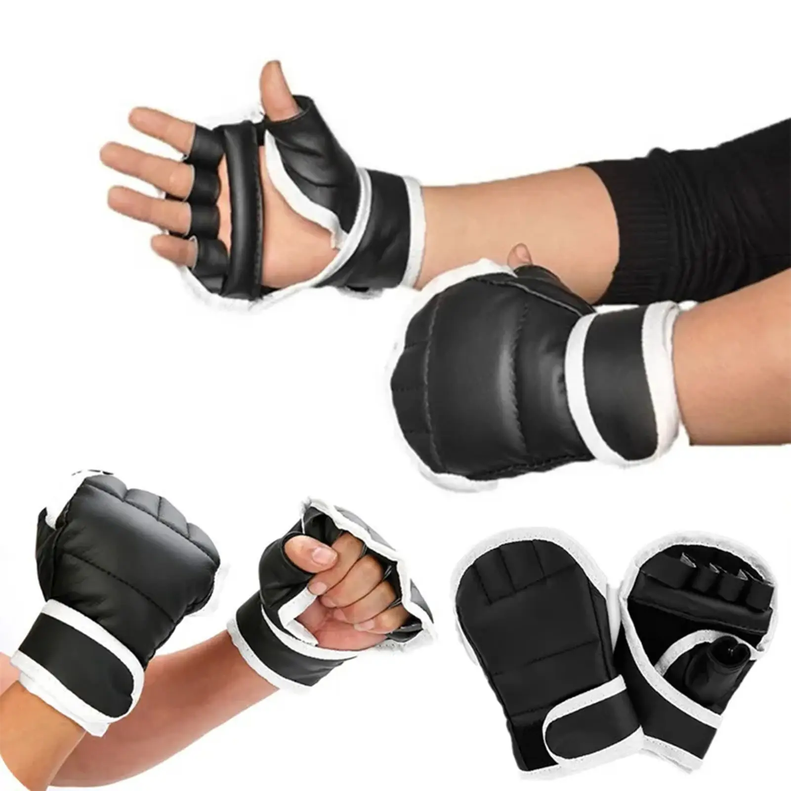 Găng Tay Đấm Bốc, Nửa Ngón Tay, Màu Đen, Làm Bằng Da PU, Thích Hợp Cho Chiến Đấu MMA Và Đá, Găng Tay Dành Cho Người Lớn, Găng Tay Tập Luyện Đấm Bốc Cho Chiến Đấu Sanda, Thích Hợp Cho MMA Và Bao Cát Đấm Bốc Taekwondo