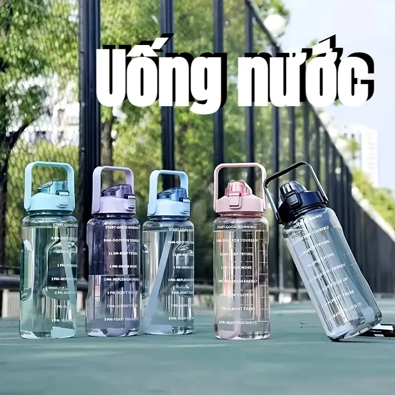 1 Chai Nước Trong Suốt Với Ống Hút 2000ml Chống Rò Rỉ Có Thể Tái Sử Dụng Cho Thể Dục, Phòng Tập Thể Dục, Thể Thao Ngoài Trời Và Đi Bộ Đường Dài, Nước Uống Hàng Ngày, Bền Và Thời Trang