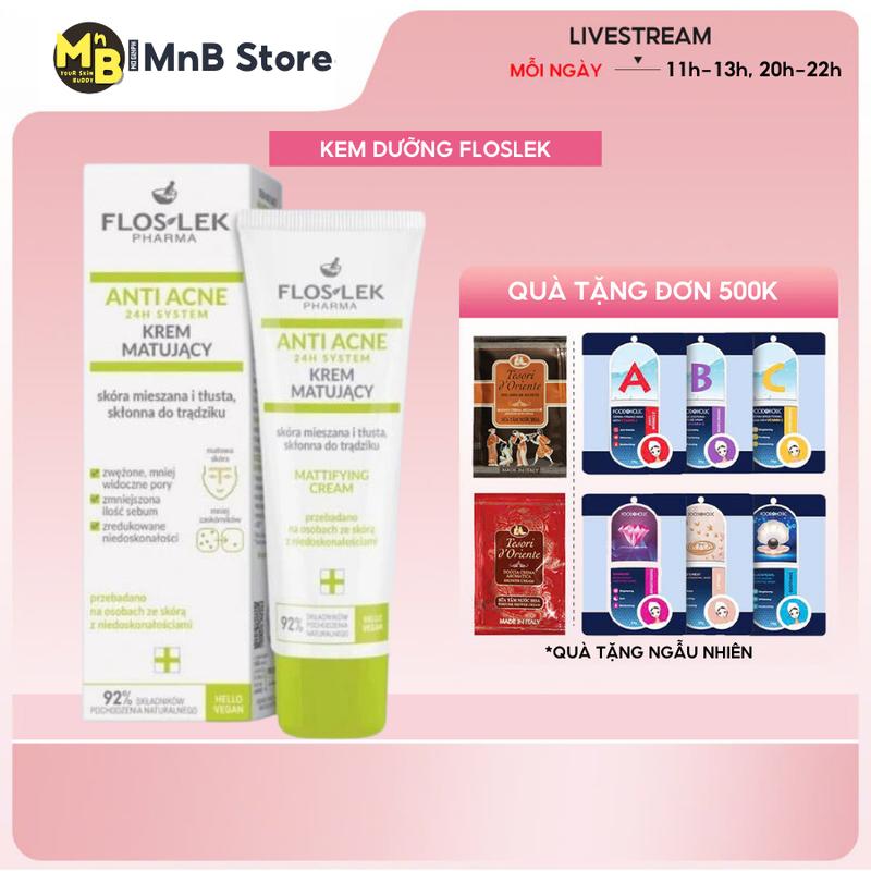 Kem dưỡng Floslek Anti Acne Mattyfing Cream kiềm dầu & làm dịu cho da hỗn hợp, da dầu và da mụn 50ml