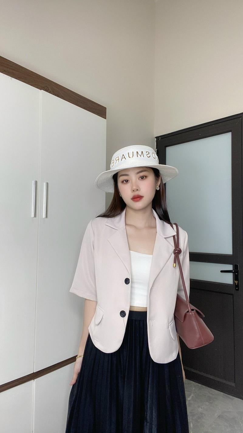 Product Introduction of Áo Blazer Lửng Ngắn Tay 1 Lớp, áo vest ngắn tay Top Nữ 11
