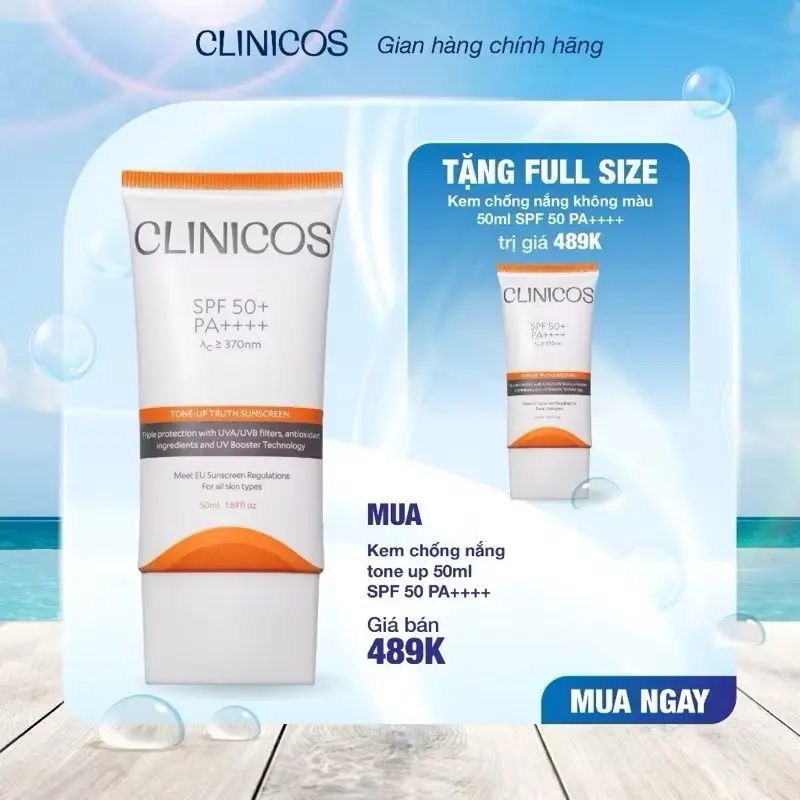 Kem Chống Nắng Clinicos Nâng Tone SPF 50 PA++++ Cho Da Nhạy Cảm
