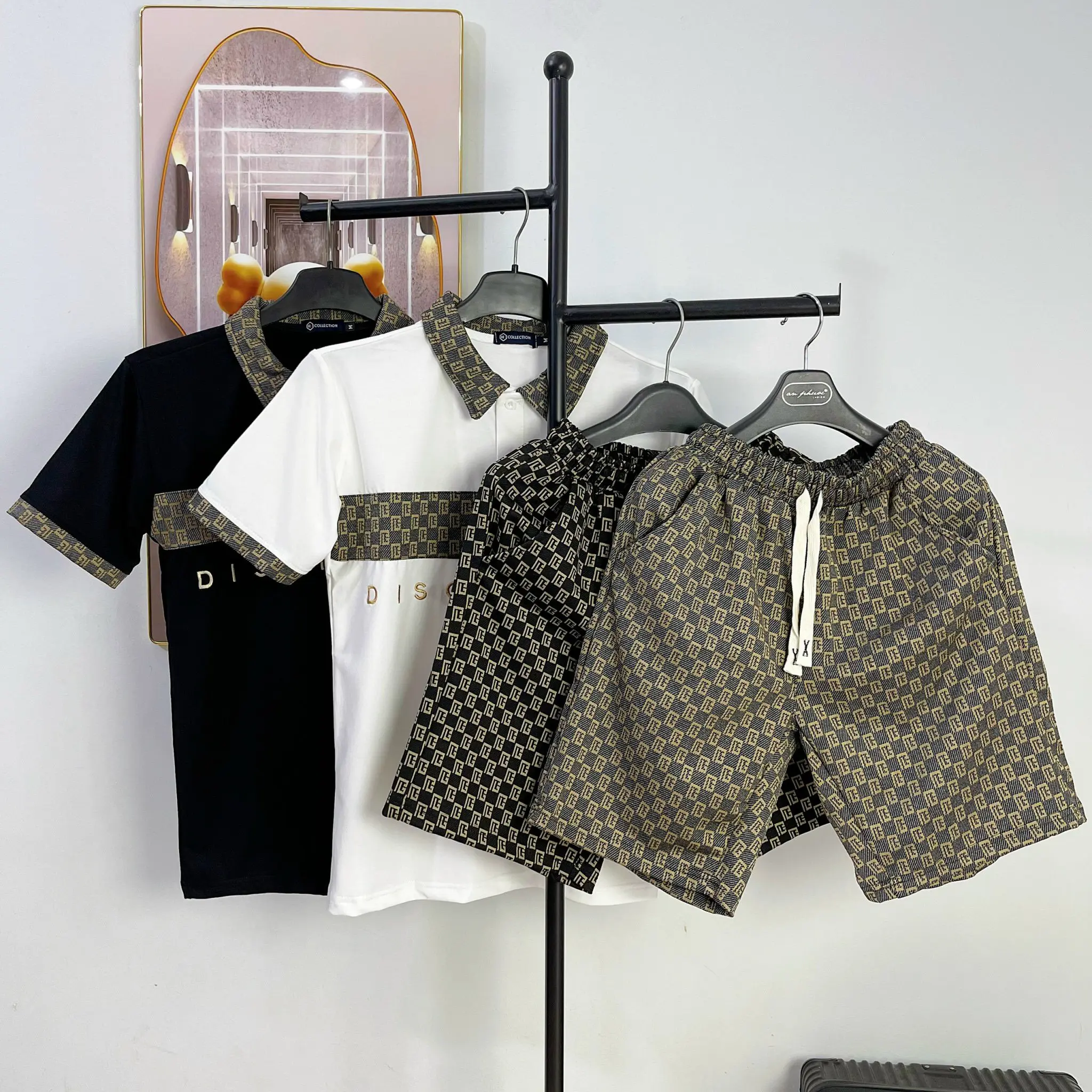 Set bộ thun nam áo cổ trụ phối hàng siêu đẹp, trẻ trung năng động thêu viêng vai chuẩn shop Menswear Cotton set  nam