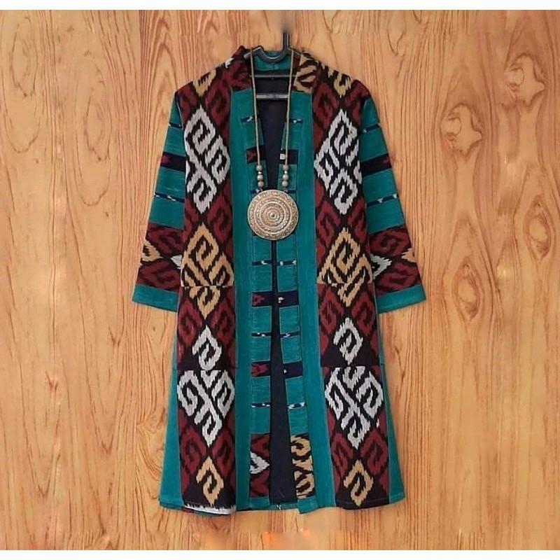 Cardigan Long Outer Tenun Tradisional Muslim Wanita 2