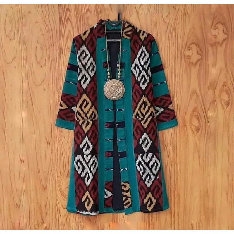 Cardigan Long Outer Tenun Tradisional Muslim Wanita 2