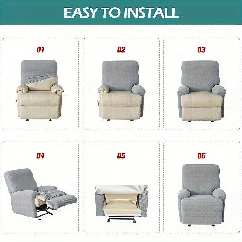 Solid Color Stretch Recliner Sofa Cover, 4pcs/set All-inclusive Dustproof Sofa Slipcover, Non-slip Sofa Protector for Living Room, Sofa Accessories, Home Decor, Home Essentials 6