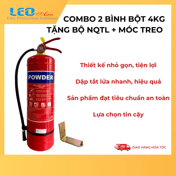 Combo 2 bình chữa cháy bột 4kg (có mốc treo) có tem bảo hành tặng kèm bộ nội quy tiêu lệnh phù hợp với hộ kinh doanh, gia đình, văn phòng 1