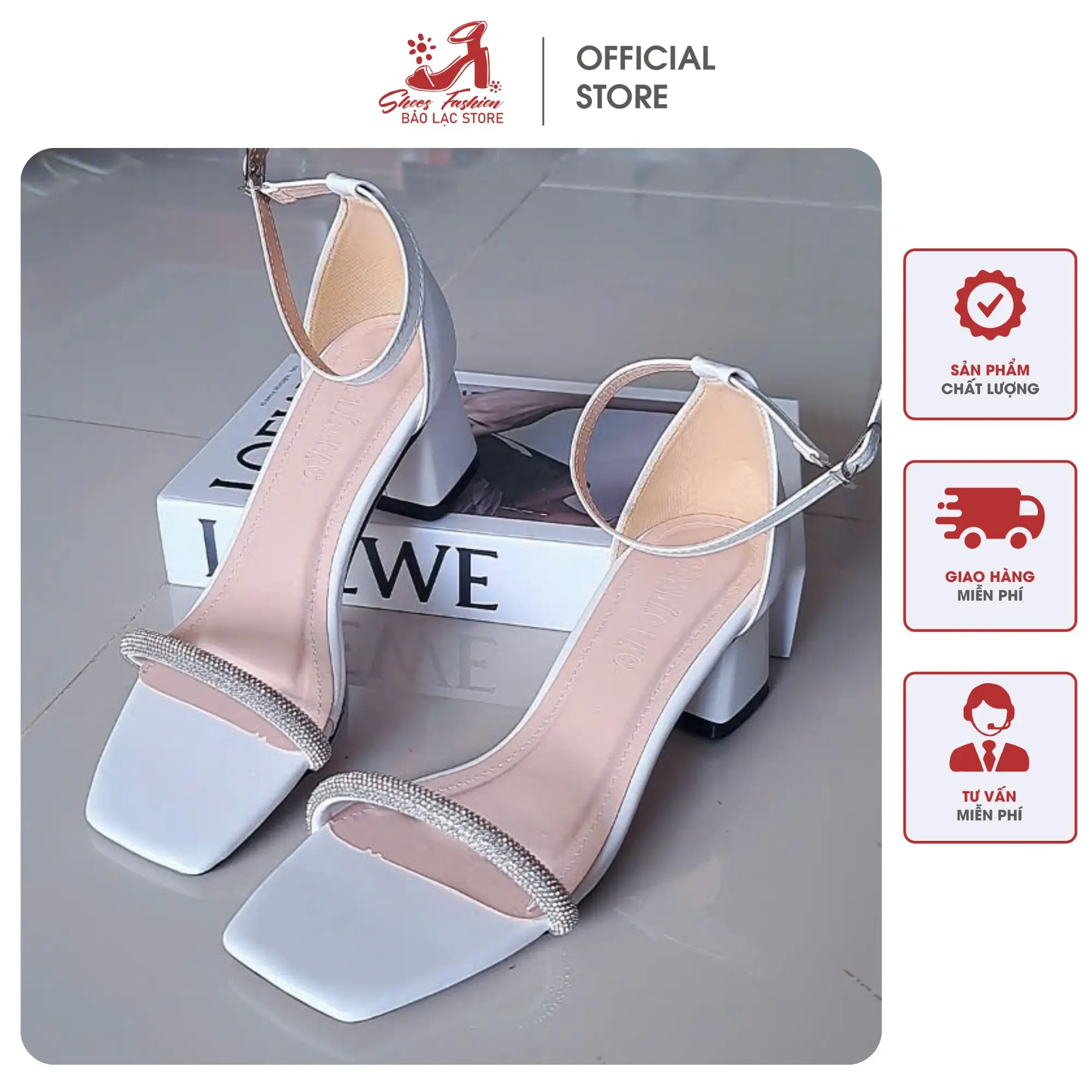 Giày cao gót vuông 5 phân hậu bít quai xoàn đá xịn dễ phối đồ, đi tiệc, đi chơi Nữ Shoes DéP