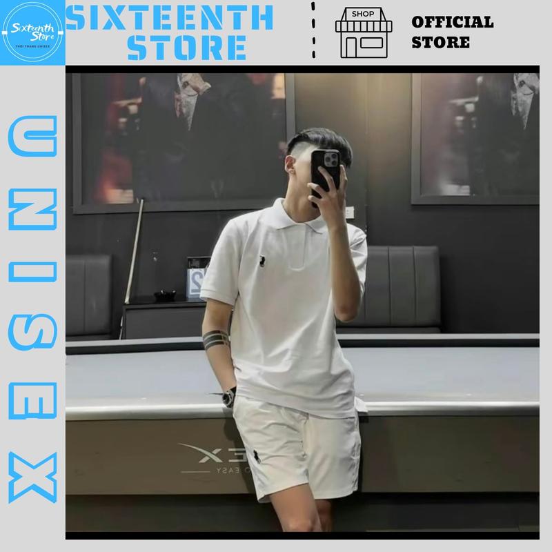 Bộ Quần Áo Polo Nam Nữ Thêu Ngựa,  Áo Vải Gai + Quần Gió Menswear Cotton