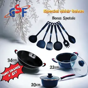 [SPESIAL HEMAT SET ]!!! Enamel GSF anti-karat uk 22 G-2629 pasang tutup kaca, Kuahpanci susu enamel 20 cm pasang tutup kaca, wajan enamel uk 34CM UKURAN 20 CM FREE 1 SET SPATULA (ISI 6 PCS SPATULA) Masak Peralatan