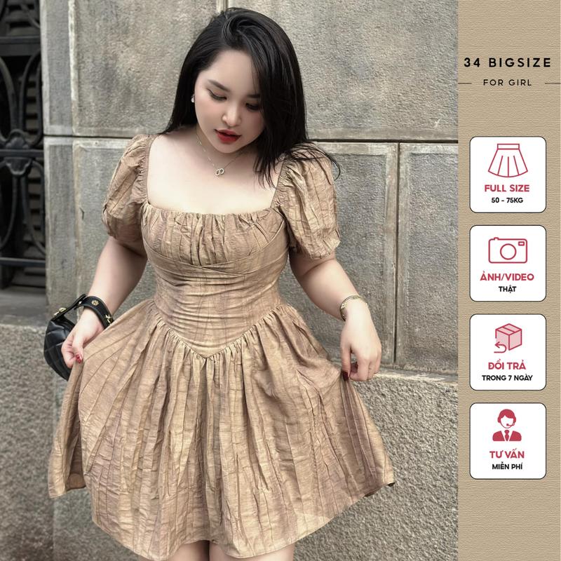  Đầm bigsize xốp ngắn 34DA030 34 Bigsize đầm xòe nhún ngực tay phồng sang chảnh đầm dự tiêc đẹp 