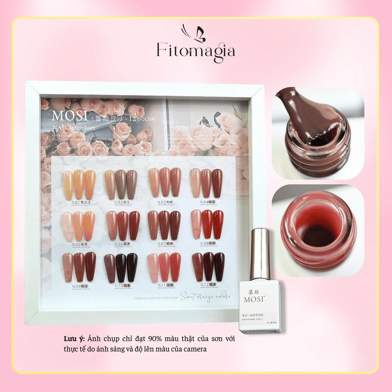 [Hoa Tường Vi] Set 12 Màu Sơn Thạch Mosi - Tone Hồng Nâu Trong Suốt Sang Trọng, Lên Màu Chuẩn, Bền Đẹp + Tặng Kèm Bảng Màu Nữ