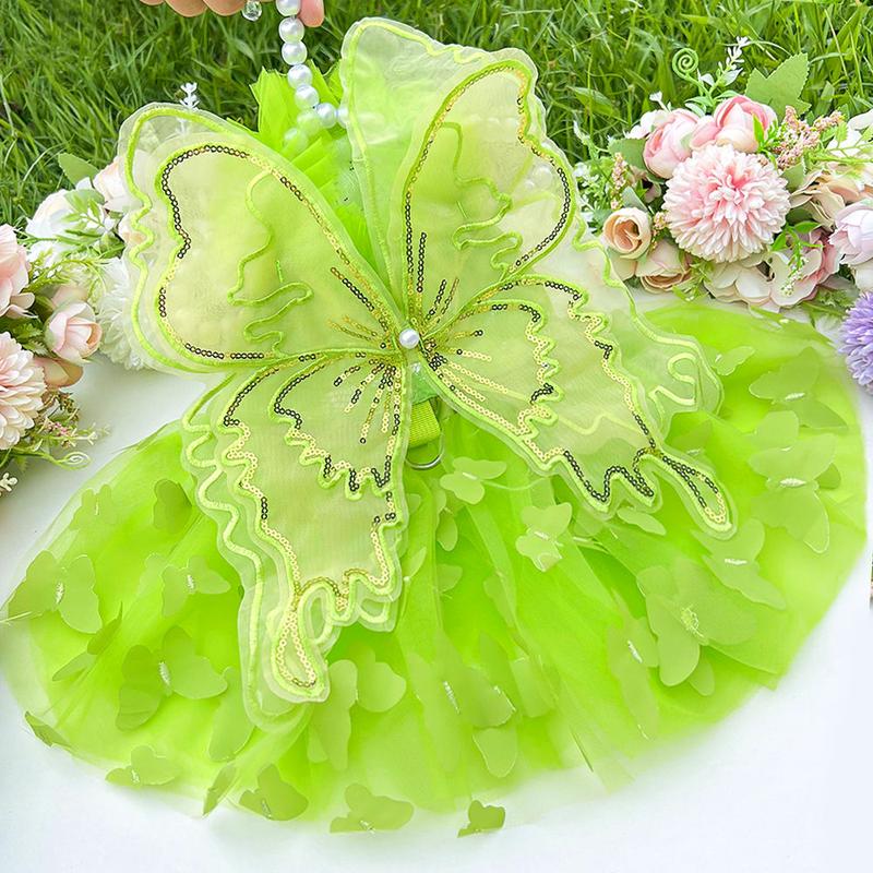 Pet Dog Cat Princess Dress Green Summer Wedding Dress Fairy Supplies Clothes Lace Butterfly Teddy 0