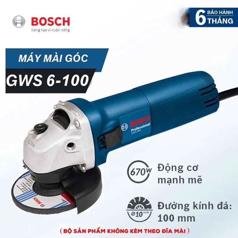 Máy mài góc, máy cắt cầm tay Bocsh GWS6 -100 Lõi đồng Hàng Loại 1 công suất 670w - Dùng điện 220V