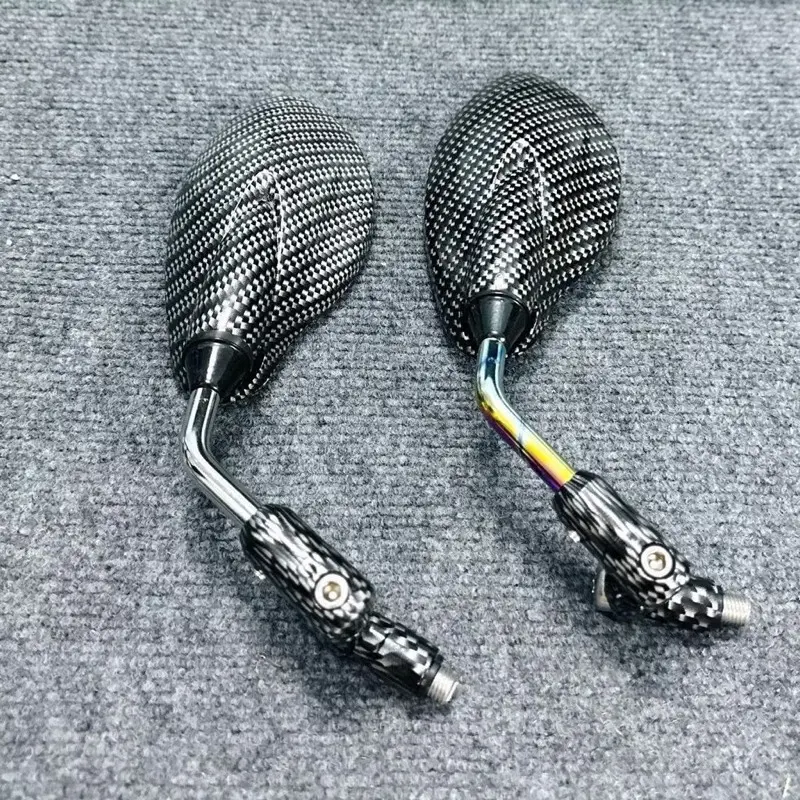 Kính xe máy Yaz Cacbon chân Titan và Xi bóng kèm chân xoay Cacbon 360 độ gắn nhiều loại xe ( ren thuận )