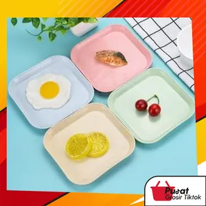 BISA COD H5233 Piring Jerami Persegi / Piring Saji / Piring Buah / Wadah Buah / Piring Snack / Piring Plastik Straw Kitchenware