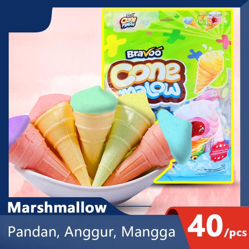 CONE MALLOW 40 PCS MARSMALLOW ANEKA SNACK RASA Snacks Makanan Manis Rendah gula Paket Usaha Jajanan SD 1 DUS Jajanan Grosir Candy Food Cemilan 0