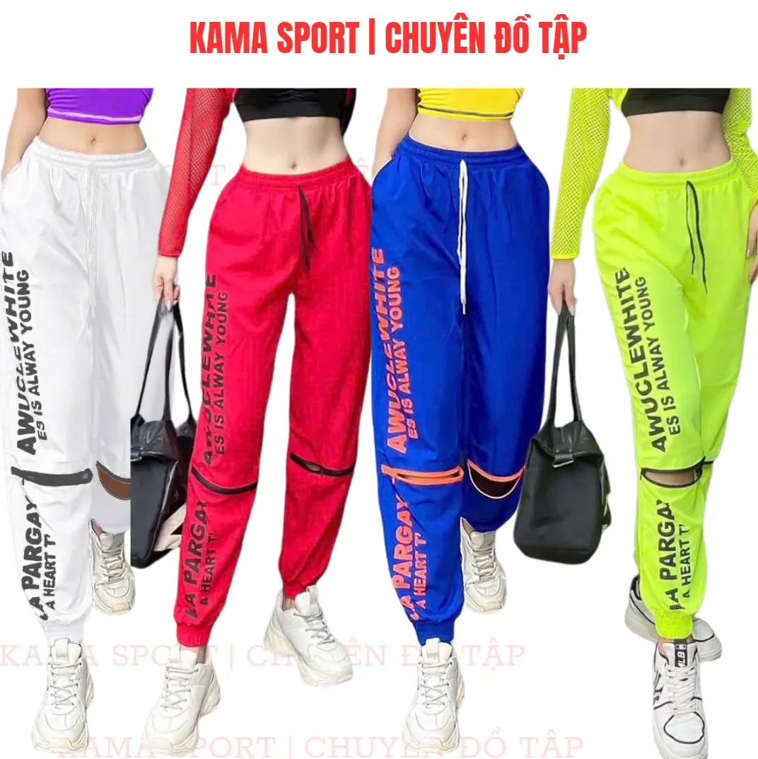 Quần jogger thể thao nữ chất gió cao cấp, tập gym, nhảy zumba, aerobic, dân vũ shullfdance đủ màu Sport Thể Dục Tập Thể Dục Yoga