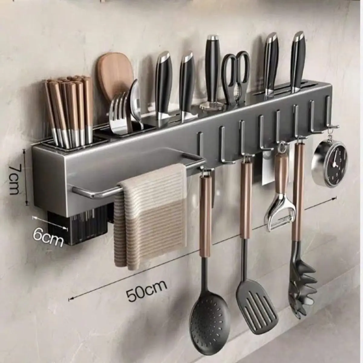 ￼Giá Treo Đồ Nhà Bếp, Giá Cài Dao Kéo Đồ Dùng Nhà Bếp Đa Năng Bằng Inox, Ống đựnġ Đũa Inox Treo Tường