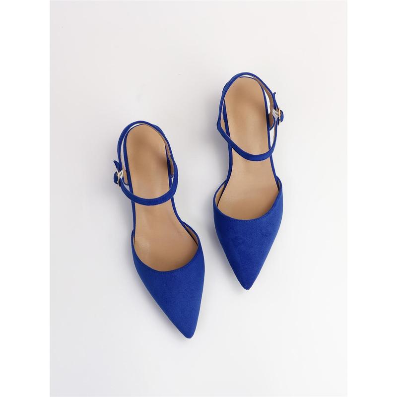 Buckle Decor Point Toe Chunky Heeled Ankle Strap Faux Suede Pumps 3