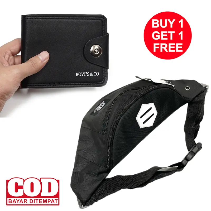 TAS SELEMPANG PRIA CANVAS + DOMPET PENDEK KULIT SINTESIS TERMURAH Pinggang Waistbag Cowok 2