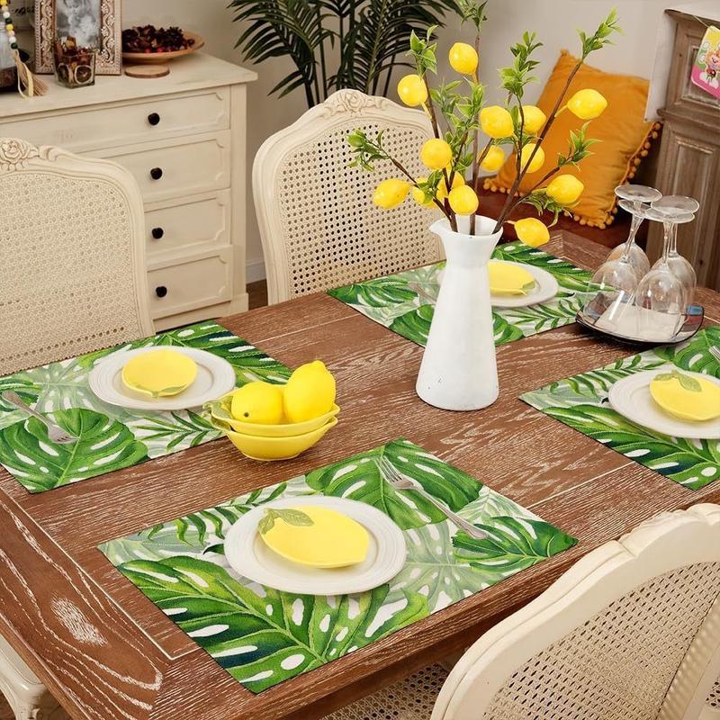 Product Introduction of Dining Table Hydrangea Pattern Linen Placemat Heat Resistant Anti Slip Table Mat Oil Proof Rustic Tableware Pad Table Decoration 7