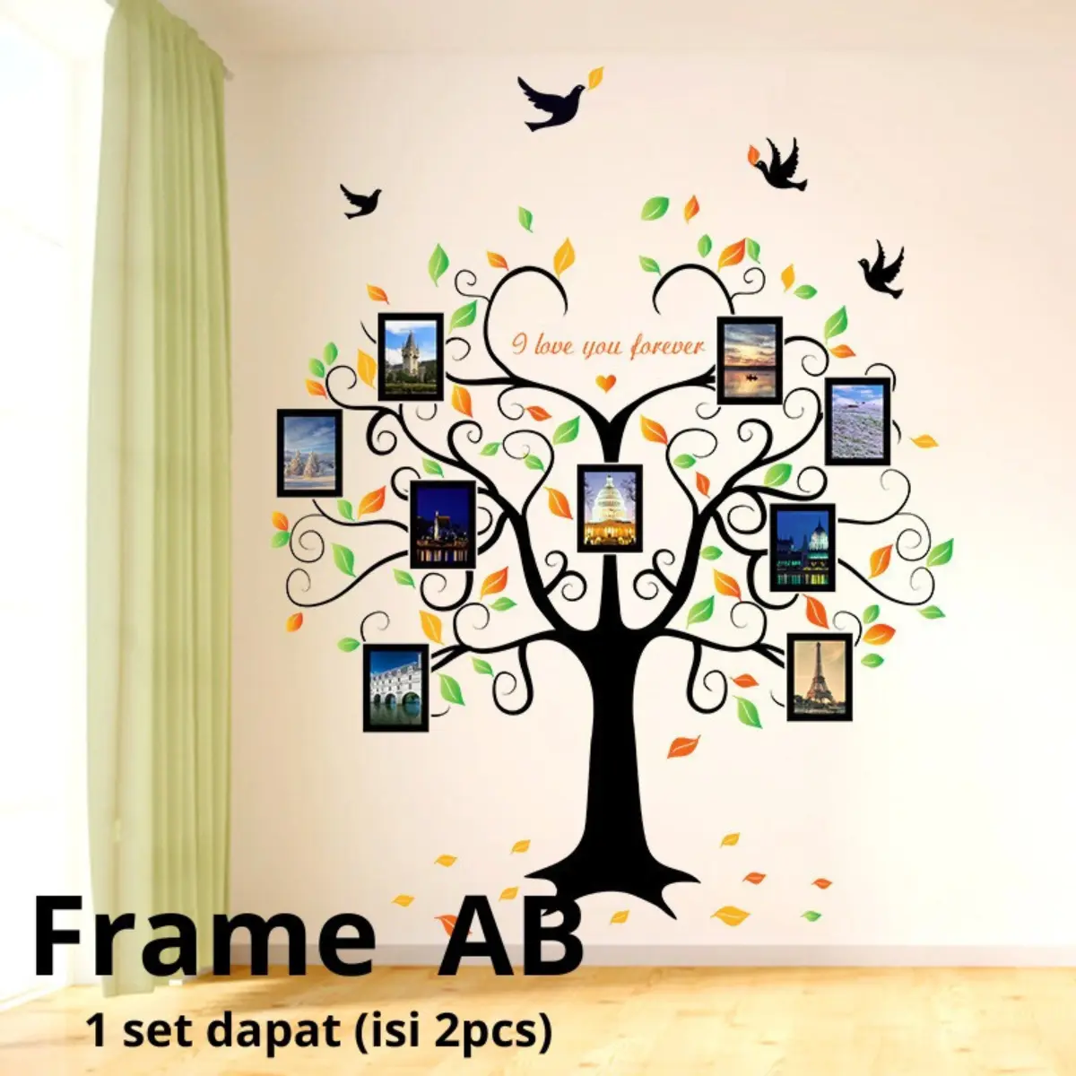 WALLSTICKER WALL STICKER STIKER SETIKER DINDING POHON FOTO PHOTO FRAME AB WALSTICKER WALLSTIKER DEKORASI RUMAH RUANG TAMU KELUARGA KEKINIAN POHON DAUN DEKOR DECOR HIASAN DINDING MINIMALIS MINIMALIST TEMPELAN TEMBOK PINTU JENDELA KACA