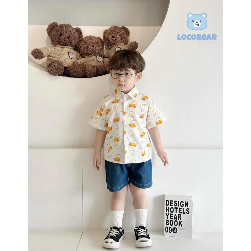 Bộ Cộc Áo Somi Họa Tiết Trái Cây Kèm Quần Short Jean Mềm Bé Trai 10-28Kg 2