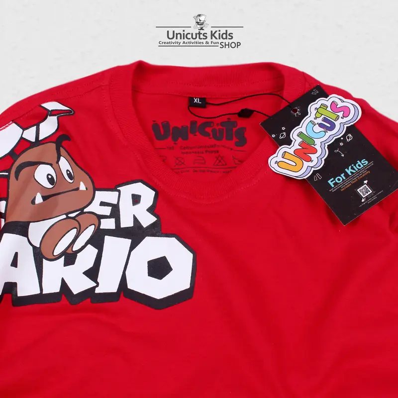 Kaos Anak Super Mario /  Baju Anak Laki Laki Mario Bros / Pakaian Anak Perempuan Pocket Red / Kaos Anak Anak Unicuts 3 Sampai 10 Tahun Bordir Fashion 4