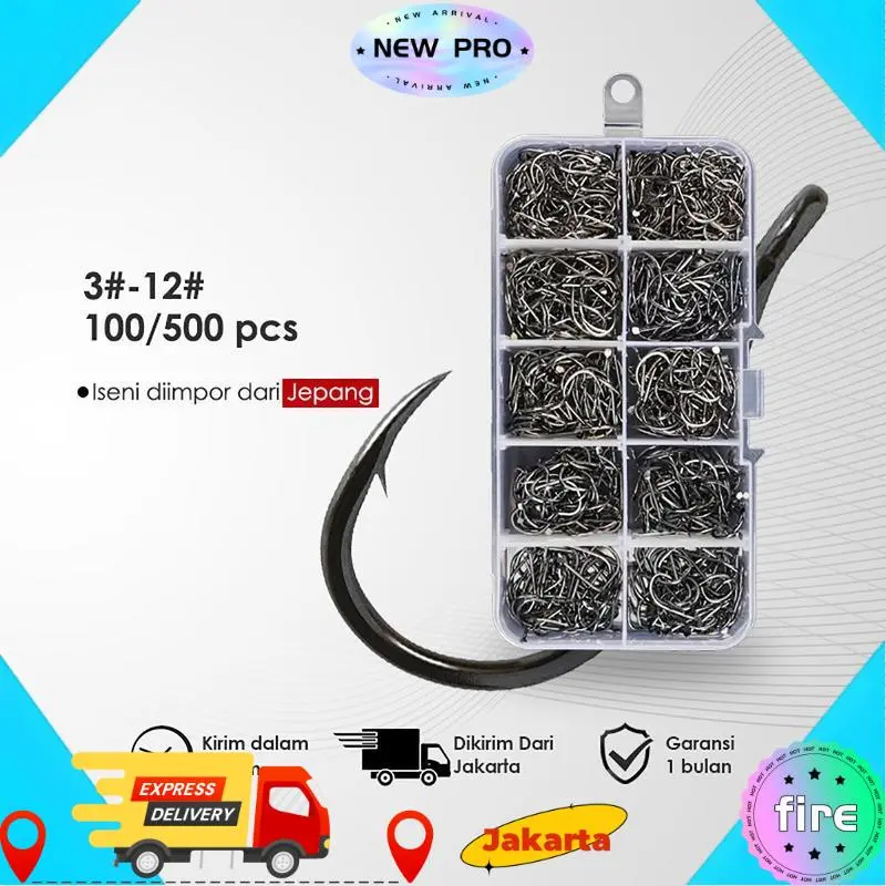 【COD,Kirim Sekarang】 100/500 Buah Kait Ikan Baja Karbon Tinggi Ikan Tajam Dari No.3 S/d No.12 1 Set Box Kail Pancing Full Set Box  Ikan Kail Belut Sawah Peralatan Memancing  Besar Kail Pancing Kecil laut
