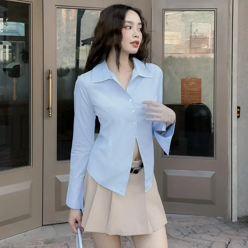 (SM04) DALLA Áo sơ mi trắng nữ phom ôm tay dài 5