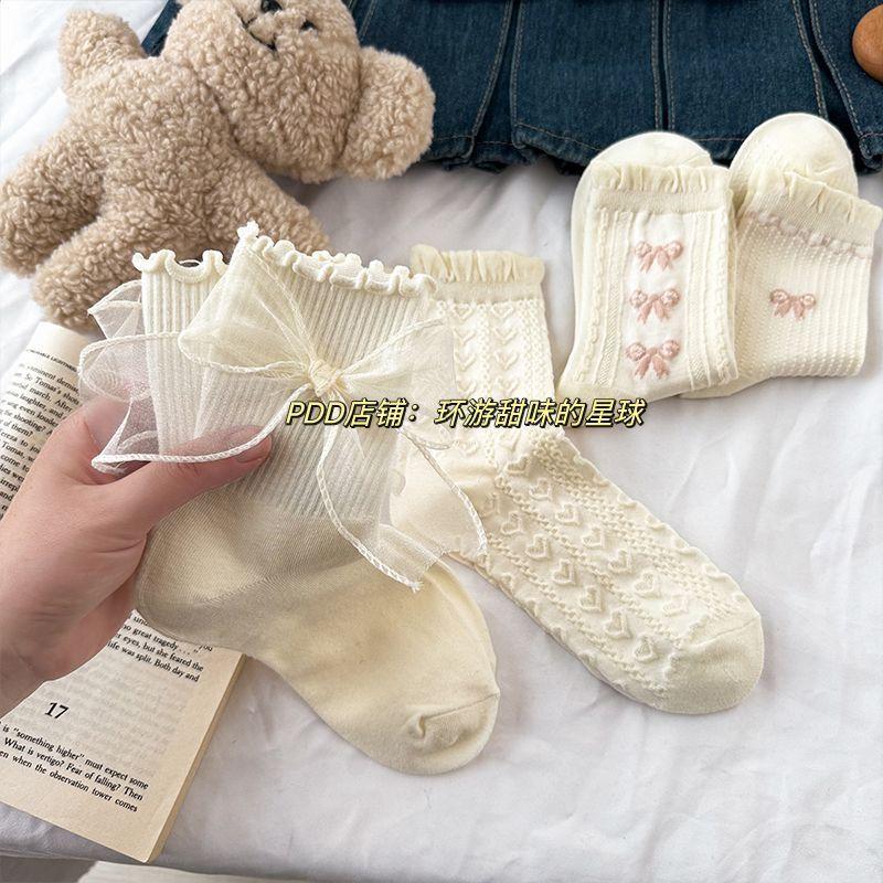Tất Trắng, Phong Cách Mùa Hè, Thiết Kế Nơ Dễ Thương, Ren JK Nhật Bản Và Mary Jane, Với Giày Da Nhỏ Thích Hợp Cho Học Sinh, Tất Cao Đến Đầu Gối, Dành Cho Nữ, Hàng Mới Về Năm 2025 4