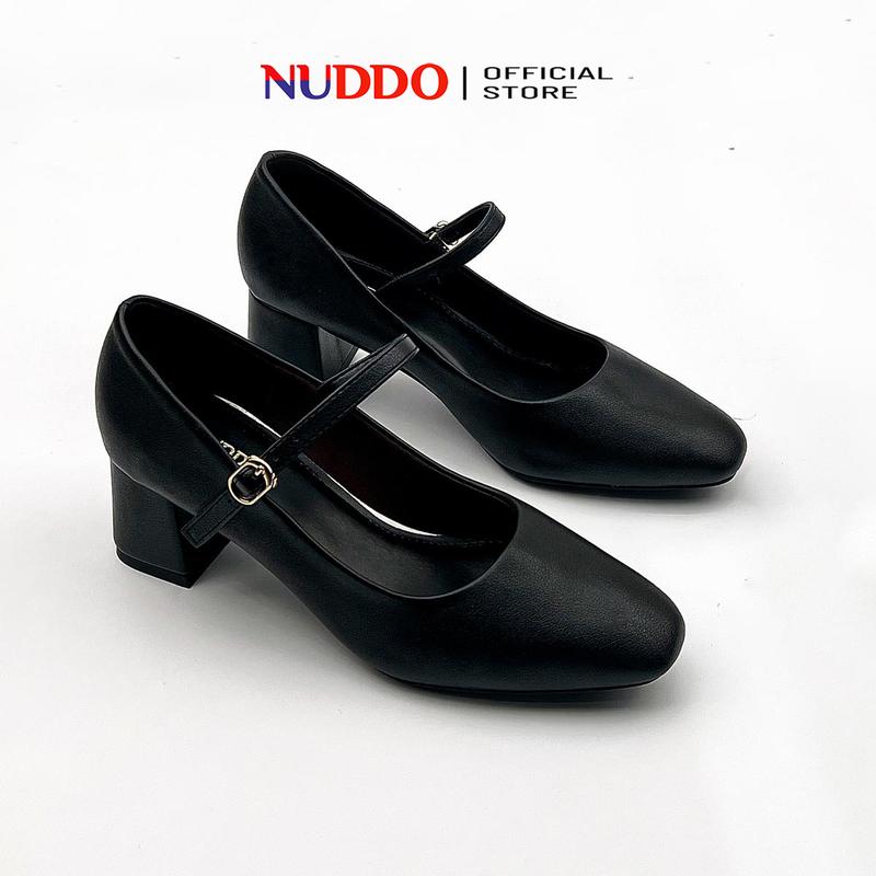 Giày Mery jane cao gót nữ 5 phân mũi vuông đế vuông quai ngang da lì mềm dáng guốc công sở đẹp cao cấp NUDDO _NU399 Jean