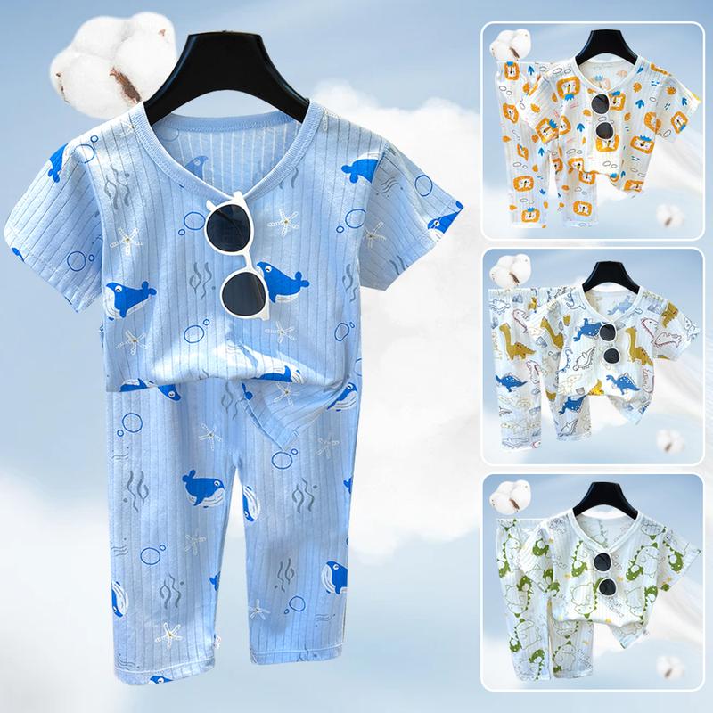 Product Introduction of (73-100cm) 2PCS=1SET Pajama Suits For Infant Kids Boys Short Sleeved Long Pants Set Boys Girls Velvet Warm Short-Sleeved Bottoming Solid Color Kids Clothes Clothes Set Fitted Baby Children 22