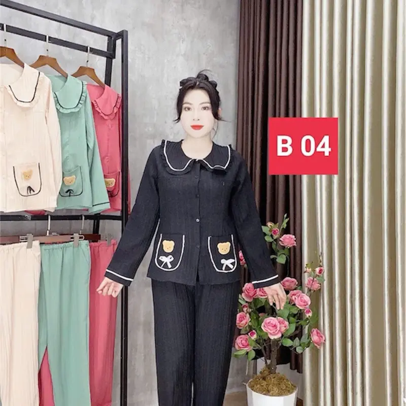 ( Đủ size 45-85kg) Combo 2 Bộ bầu nơ túi Dài Tay - Chất Đũi Gân - thoải mái thoáng mát size từ 45-85kg 3