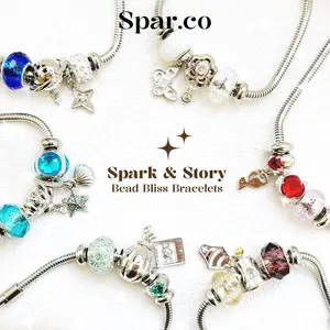 Spar.co Gelang Couple Bestie Silver Tali Serut Aesthetic Manik-Manik Beads Charm Pedant Viral - Silver  Fairy Bracelets With Pedant Y2K Accessories SP-AAD1235