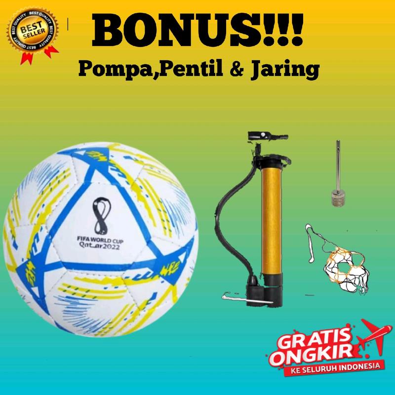 Paket Lengkap Bola Sepak Outdoor Size 5 dengan Bonus Pompa & Pentil Ball / Bola  Kaki No 5 Bahan Tebal 0