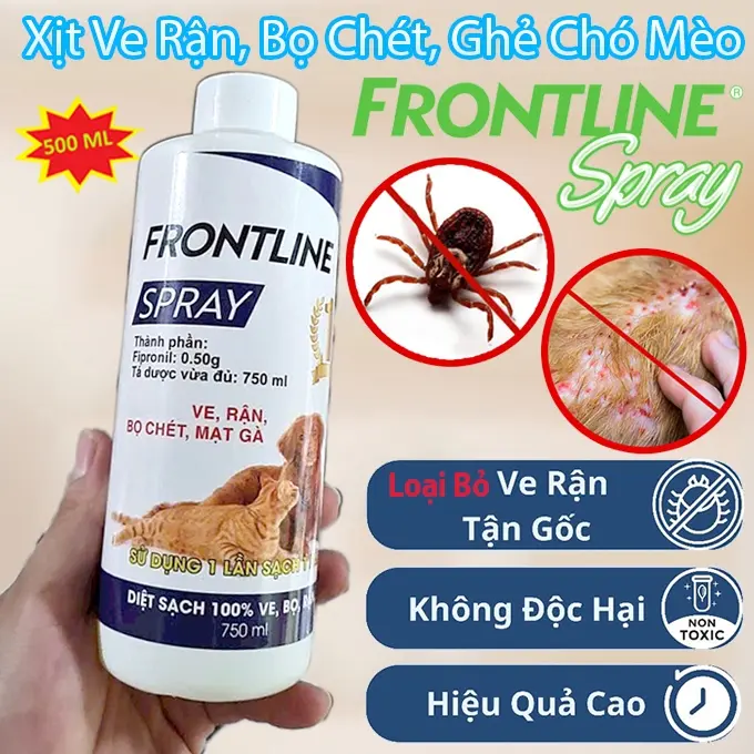 Dung Dịch Xịt Ve Rận Bọ Chét Chó Mèo Frontline Spray 500ml Chính Hãng Loại Bỏ Bọ Chét Trứng Ấu Trùng An Toàn Hiệu Quả