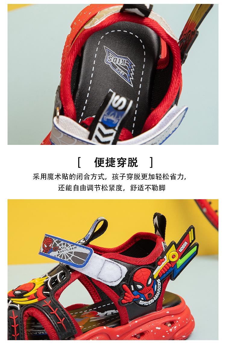 Product Introduction of Spider-Man with Light Children's Sandals 2024 Summer New Anti-Kick Closed Toe Sandals Boys Children Beach Shoes 26