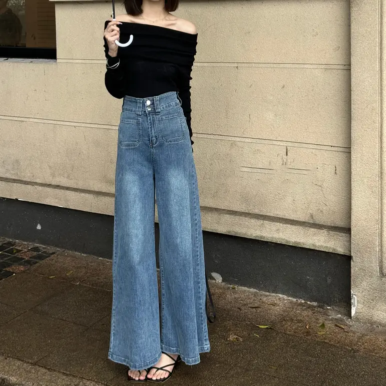 Quần Culotte Denim, Ống Siêu Rộng, Dành Cho Nữ, Hàng Mới Về Mùa Hè 2024, Phong Cách Hàn Quốc, Cạp Cao, Ôm Sát, Thiết Kế Đẹp, Quần Ống Rộng, Chà Sàn