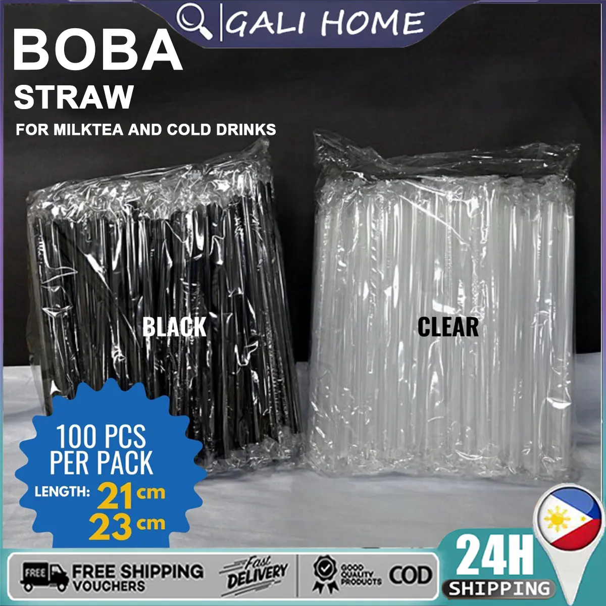 [100Pcs]BOBA straw(21/23cm) Pearl Milktea reusable drinking plastic straw disposable ndividually Packed